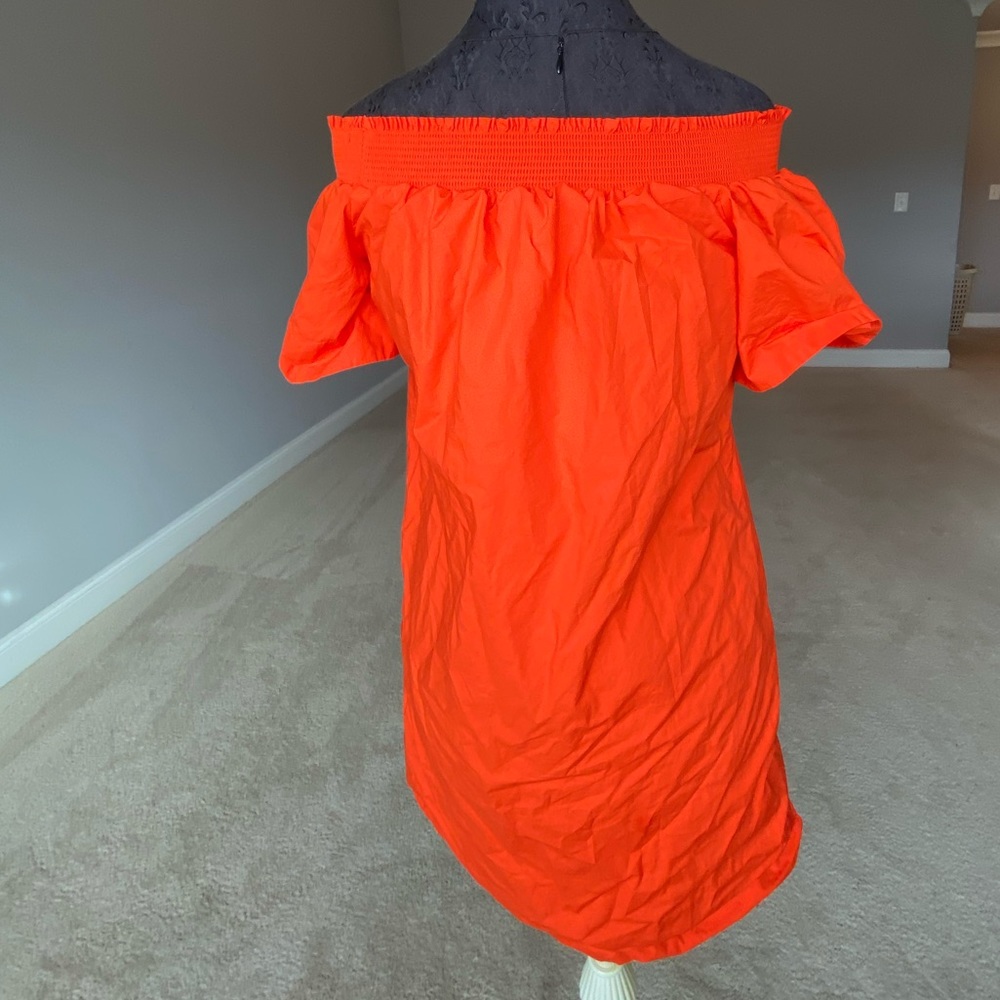 Orange Off the Shoulders Smocked J Crew Dress.